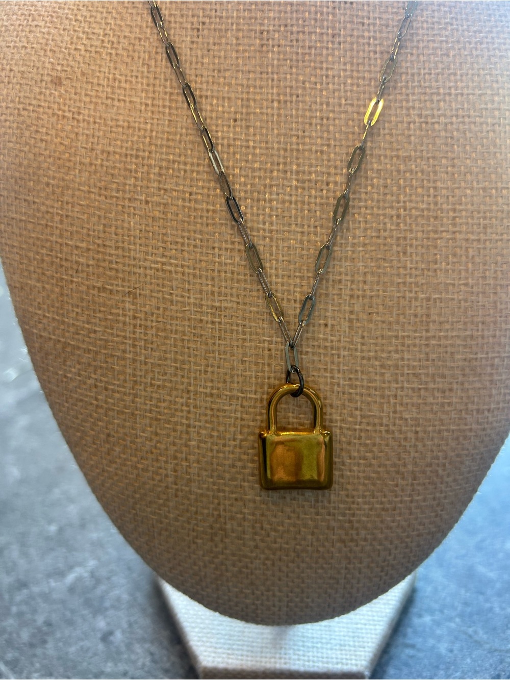 Two toned  Padlock Pendant Necklace - handmade